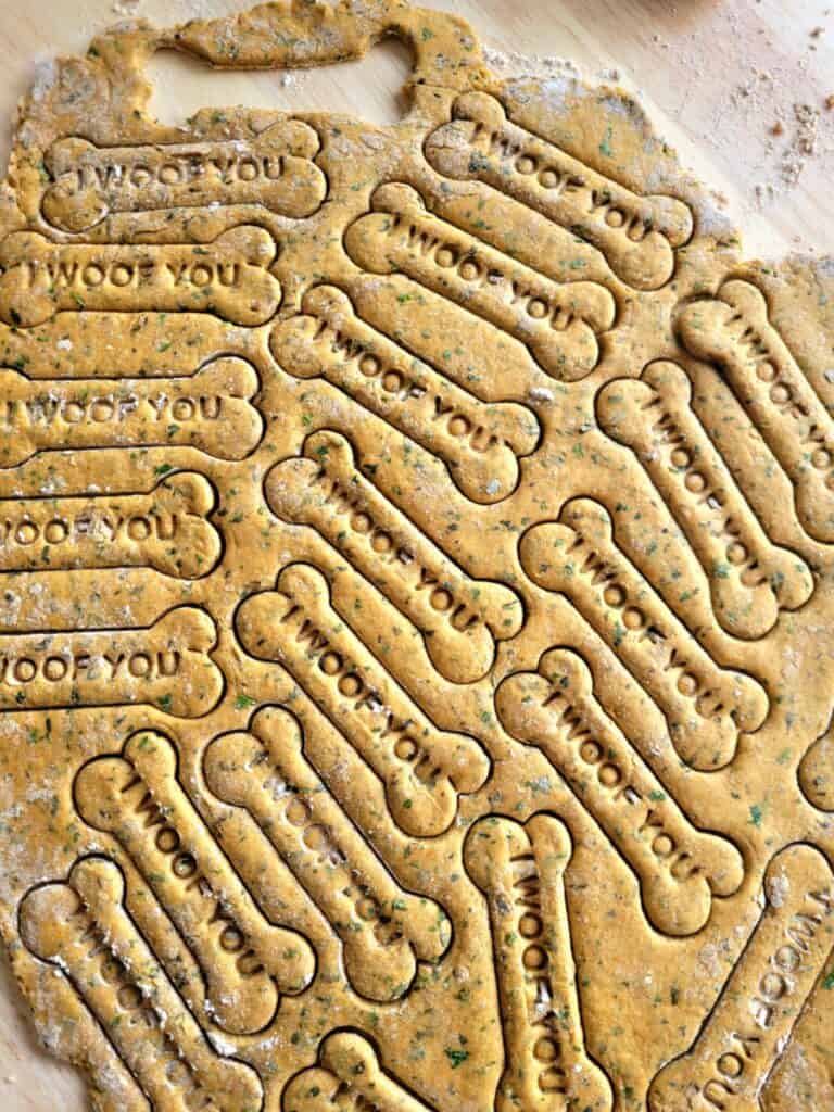 homemade mint dog bones cut out and ready to cook