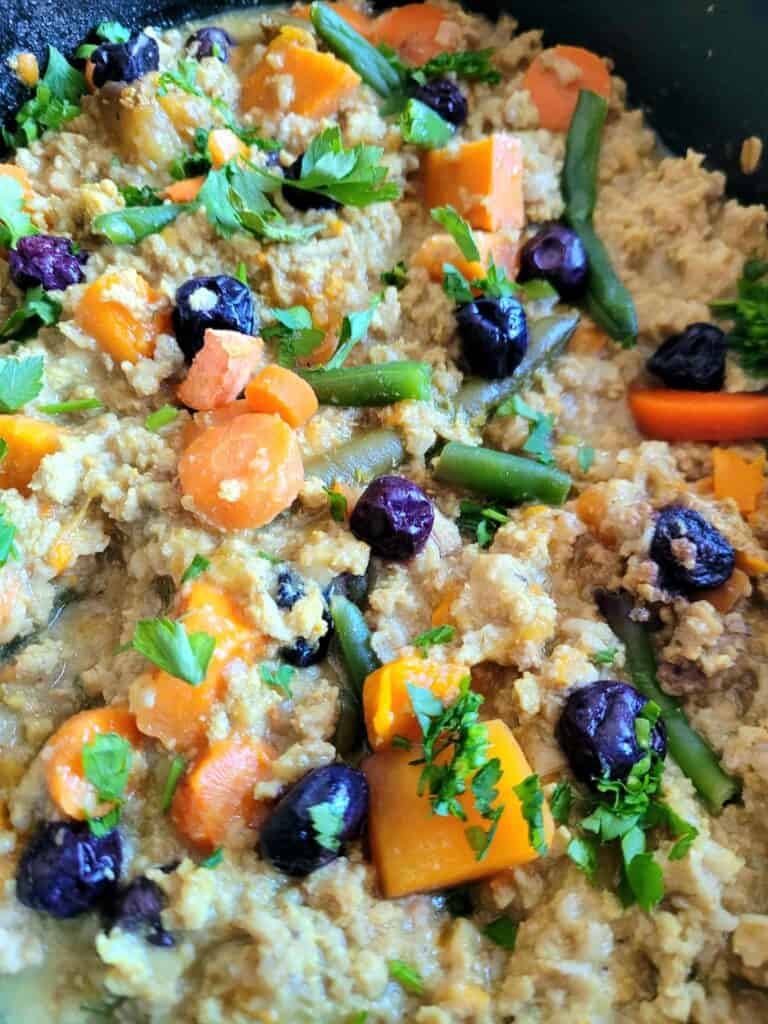 tons of fresh healthy ingredients in slow cooker homemade dog food