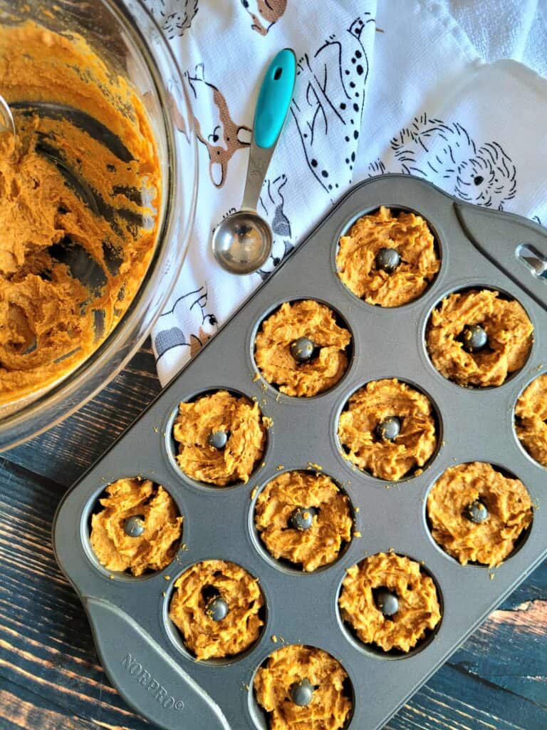 spoon batter into donut pan