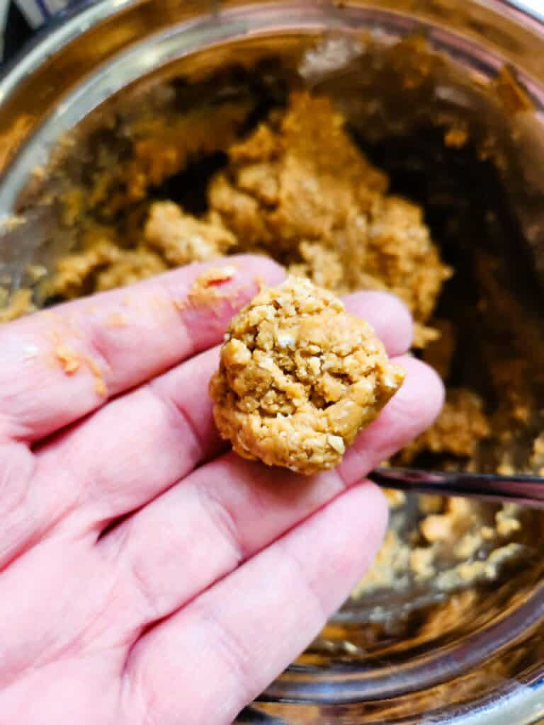 soft peanut butter dough for dog pill pockets forming into smooth texture